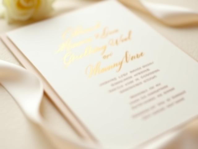 Elegant wedding invitations with gold foil calligraphy.