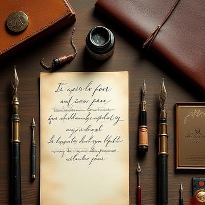 Collection of different calligraphy pens and nibs on a wooden desk