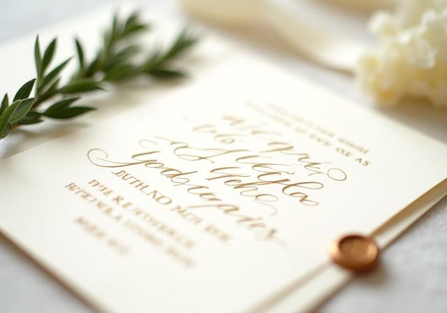 Beautifully written wedding invitation in elegant copperplate script